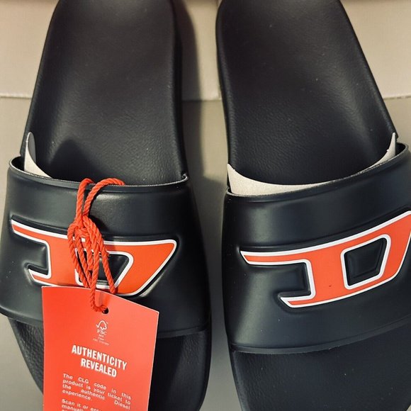 BNWB WOMEN'S DIESEL SA-MAYEMI DW SLIDES SANDALS BLACK WITH RED LOGO US SIZE 7 - Picture 5 of 12